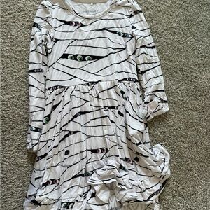 Posh Peanut White Dress with Black Stripes and Multicolor Eye Accents